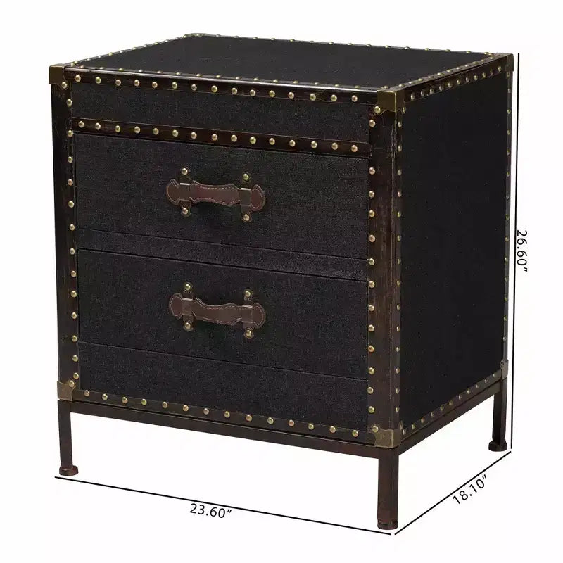 Canvas 2-Drawer End Table Trunk Black/Brown