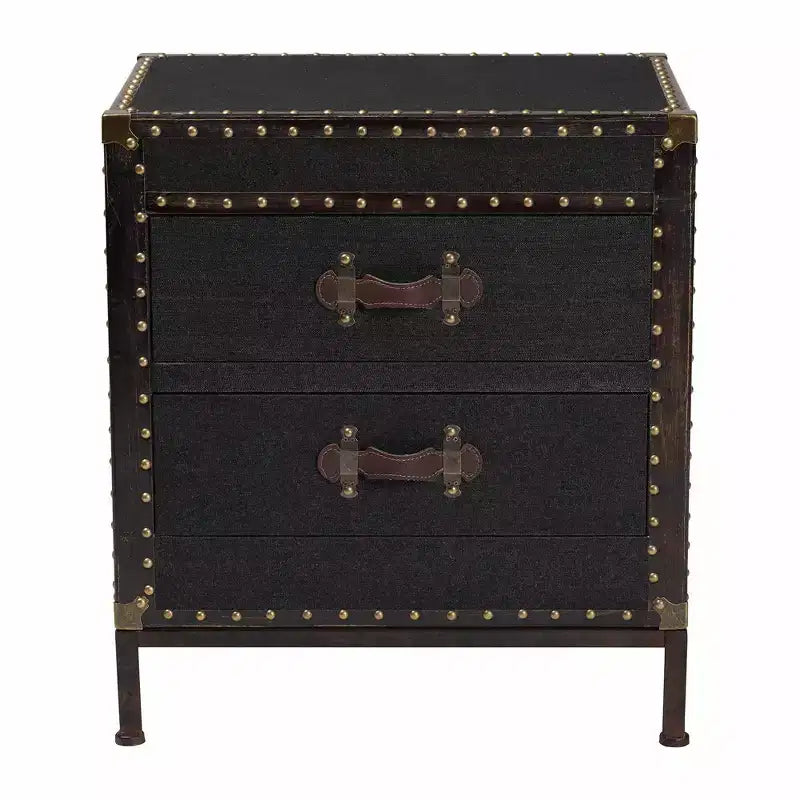 Canvas 2-Drawer End Table Trunk Black/Brown