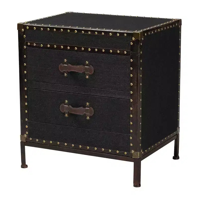 Canvas 2-Drawer End Table Trunk Black/Brown