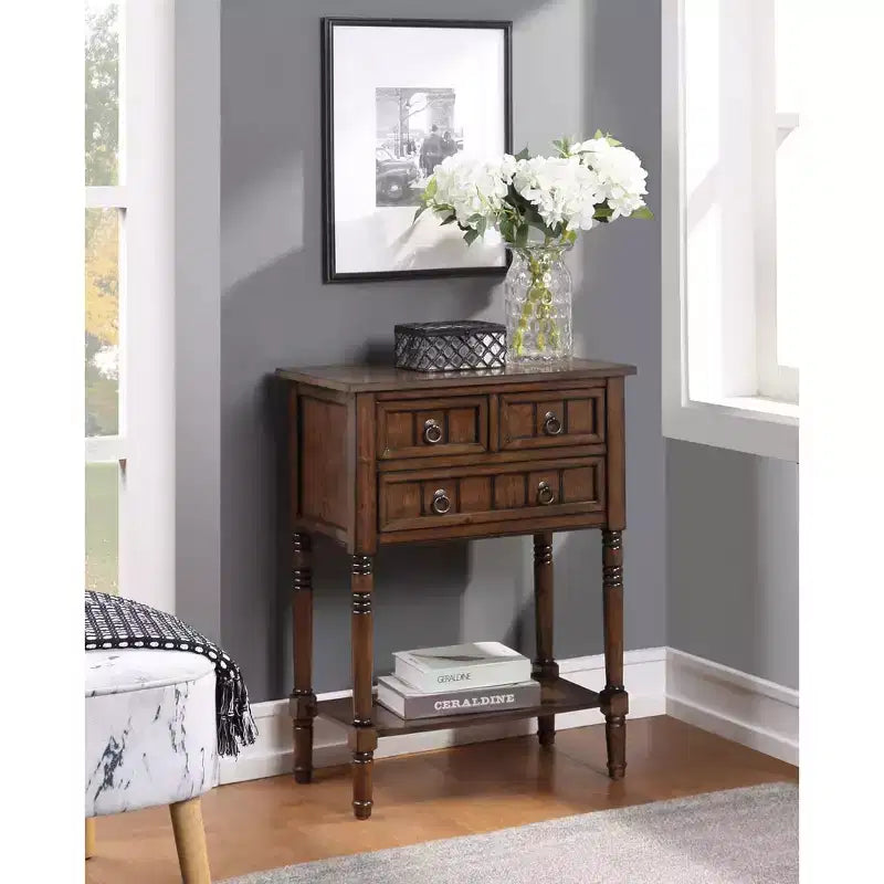 Hall Table Dark Oak 3-Drawer Bottom Shelf Space-Saving Design