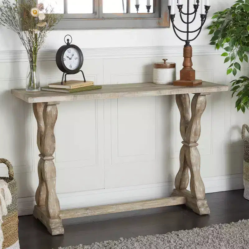 Distressed Farmhouse Wood Console Table Brown Rustic Entryway Foyer Table No Assembly Required