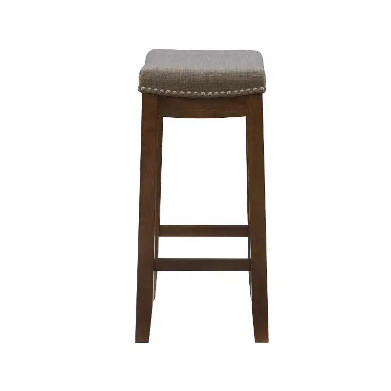 Counter Height Barstool Rustic Brown Natural Linen Upholstered Backless
