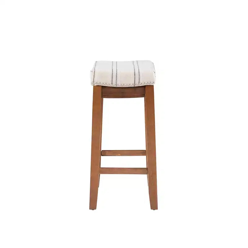 Counter Height Barstool Rustic Brown Natural Linen Upholstered Backless