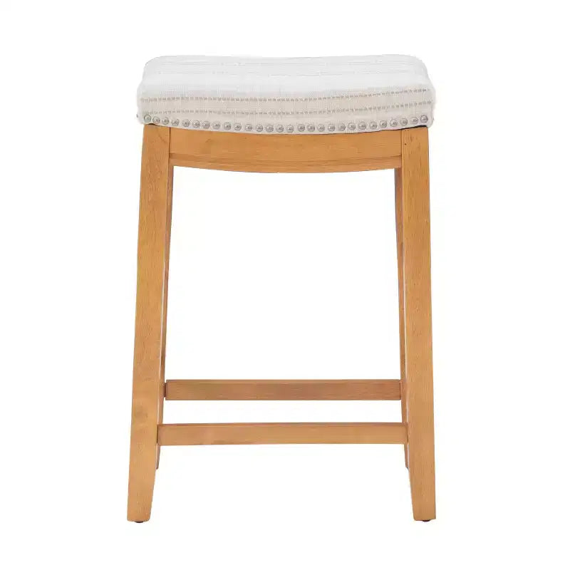 Counter Height Barstool Rustic Brown Natural Linen Upholstered Backless