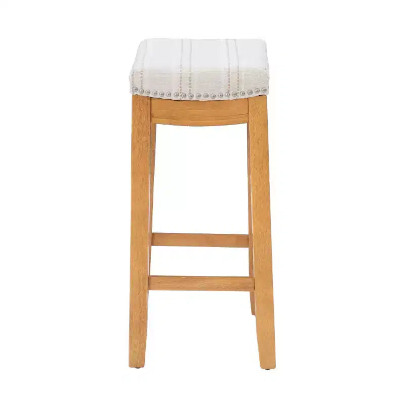 Counter Height Barstool Rustic Brown Natural Linen Upholstered Backless