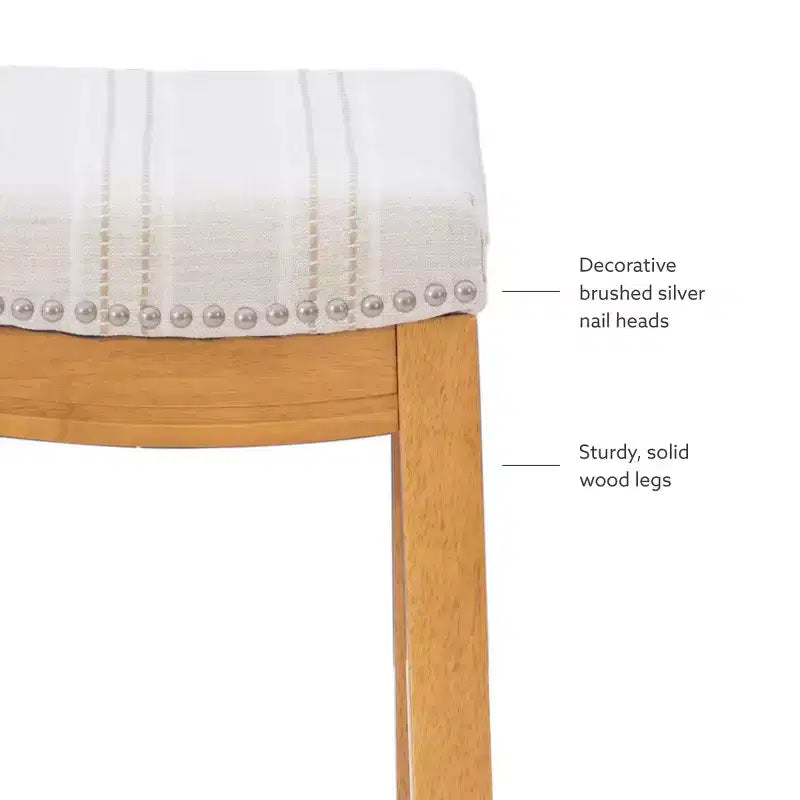 Counter Height Barstool Rustic Brown Natural Linen Upholstered Backless