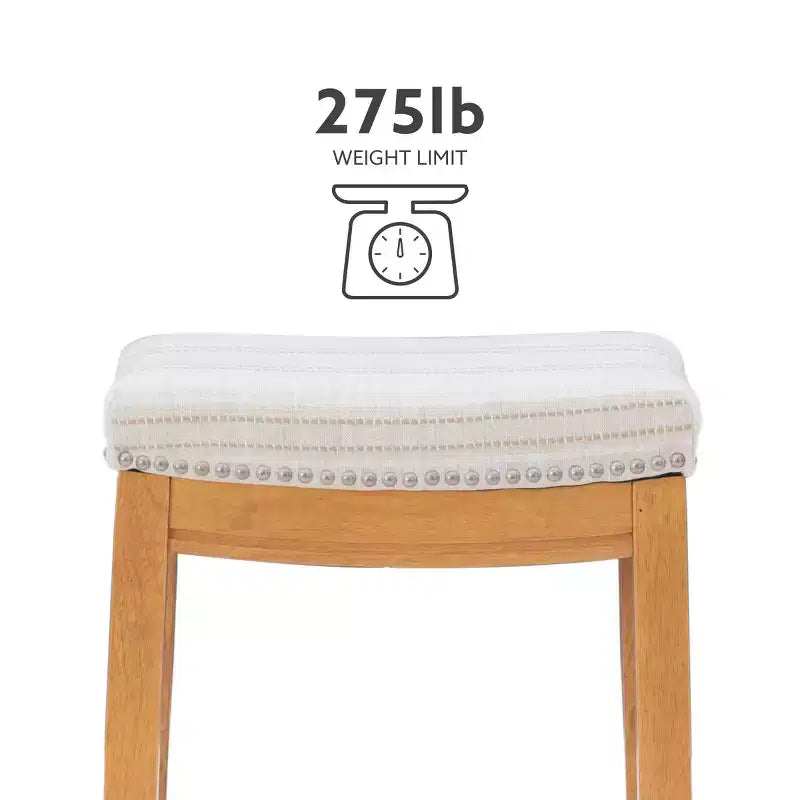 Counter Height Barstool Rustic Brown Natural Linen Upholstered Backless