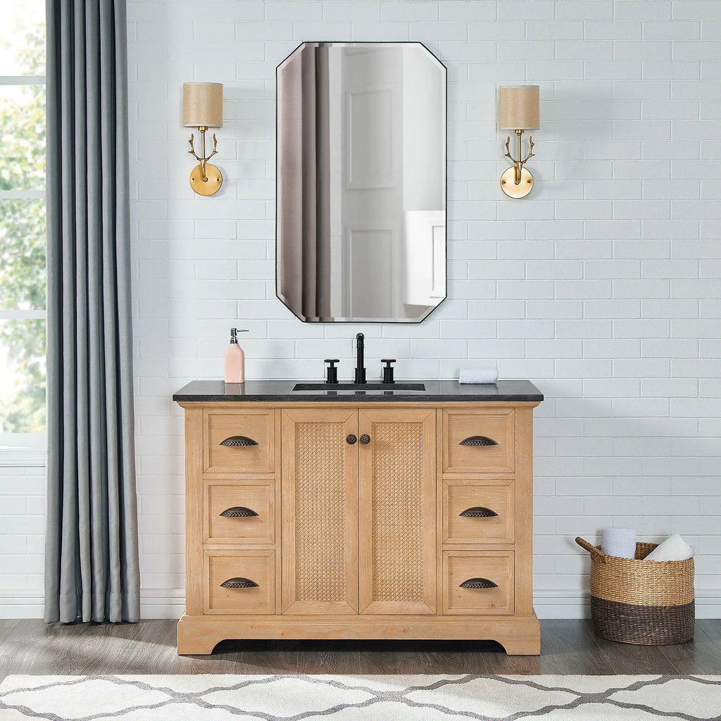 Meuble sous-vasque Hervas avec plateau en marbre naturel, sans miroir