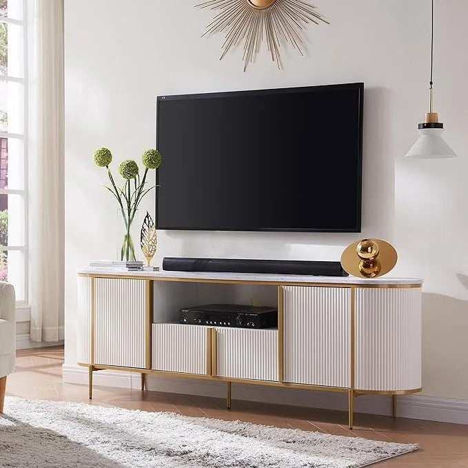 Meuble TV de luxe moderne, meuble de divertissement, avec plateau en faux marbre
