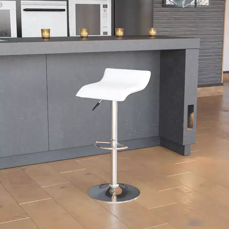 Contemporary Vinyl Adjustable Height Barstool with Solid Wave Seat and Chrome Base