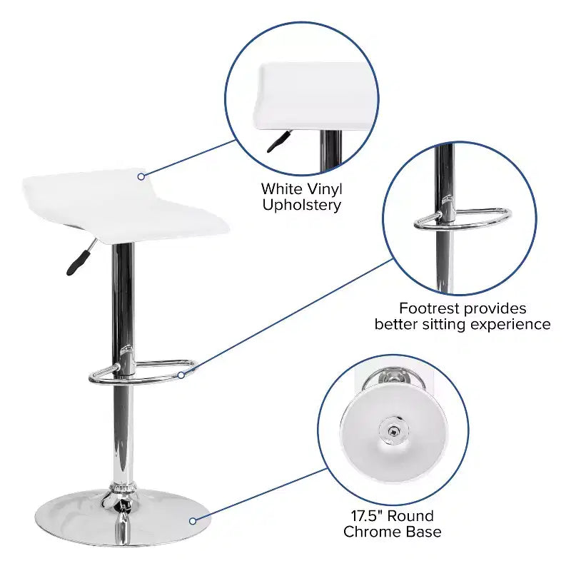 Contemporary Vinyl Adjustable Height Barstool with Solid Wave Seat and Chrome Base