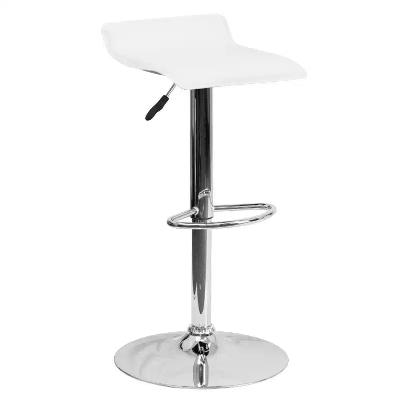 Contemporary Vinyl Adjustable Height Barstool with Solid Wave Seat and Chrome Base