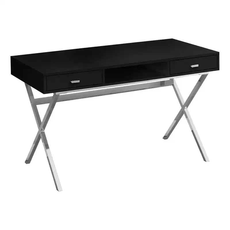 Laptop Table with Drawers and Open Shelf Computer Writing Desk Metal Sturdy Legs 48"