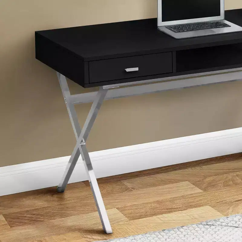 Laptop Table with Drawers and Open Shelf Computer Writing Desk Metal Sturdy Legs 48"