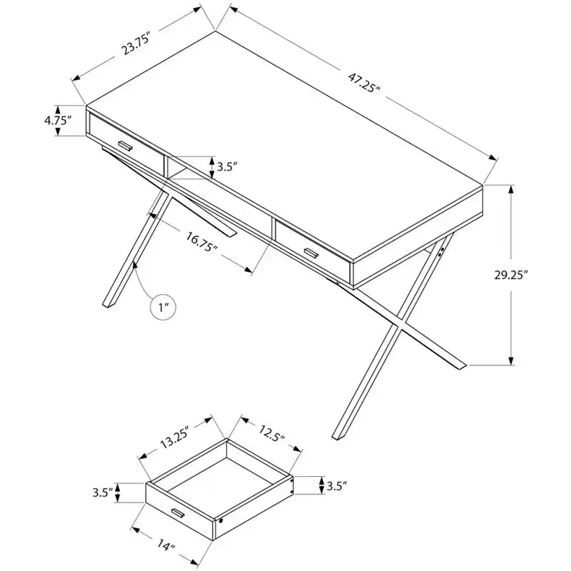 Laptop Table with Drawers and Open Shelf Computer Writing Desk Metal Sturdy Legs 48"