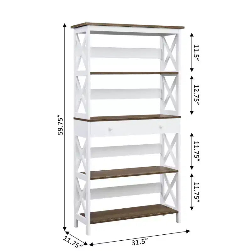 59.75" 5-Shelf Bookcase with Drawer MDF