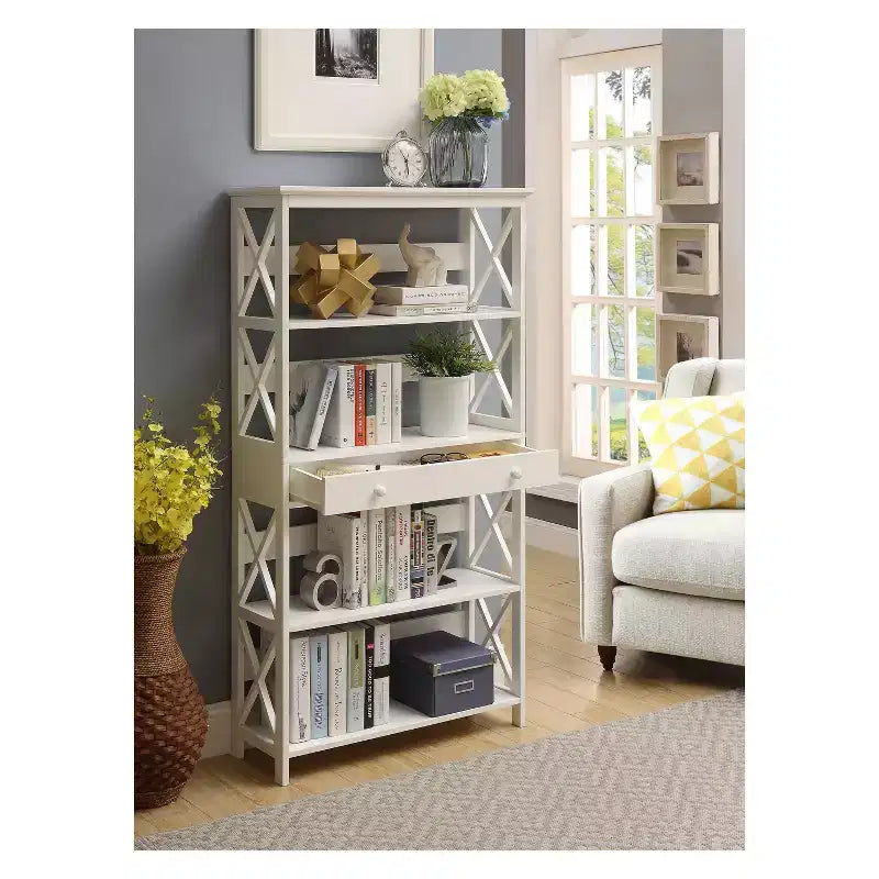 59.75" 5-Shelf Bookcase with Drawer MDF