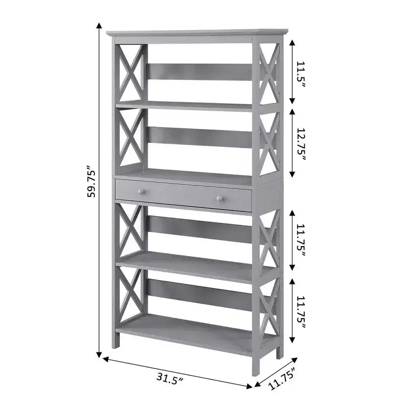 59.75" 5-Shelf Bookcase with Drawer MDF