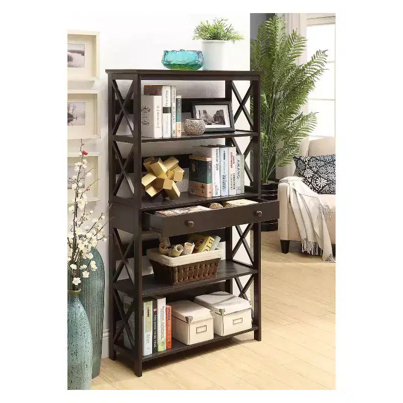 59.75" 5-Shelf Bookcase with Drawer MDF