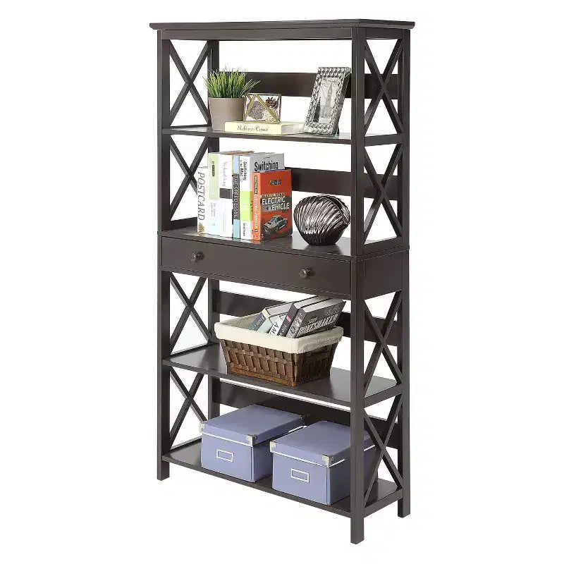 59.75" 5-Shelf Bookcase with Drawer MDF