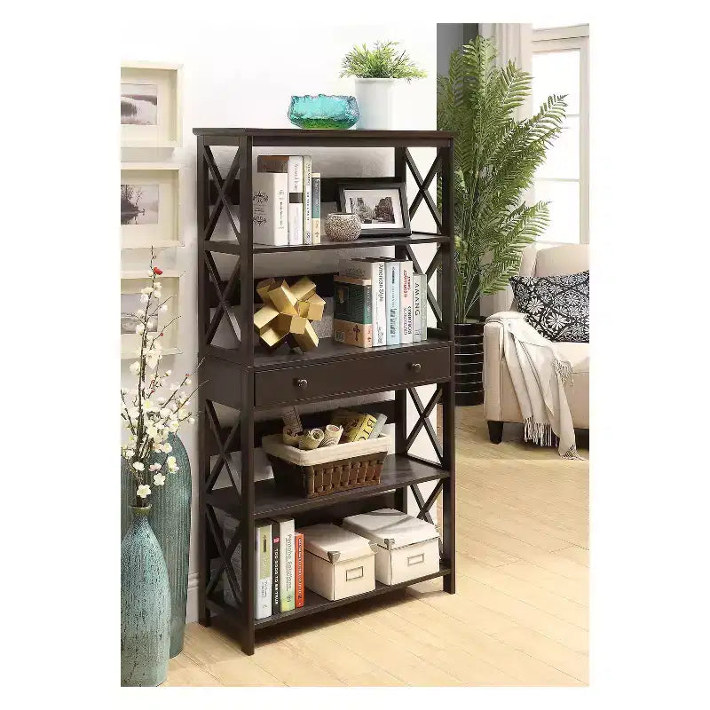 59.75" 5-Shelf Bookcase with Drawer MDF