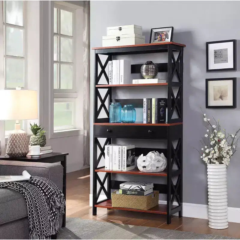 59.75" 5-Shelf Bookcase with Drawer MDF