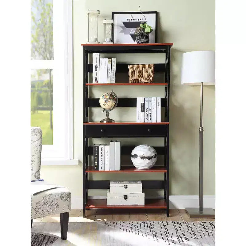 59.75" 5-Shelf Bookcase with Drawer MDF