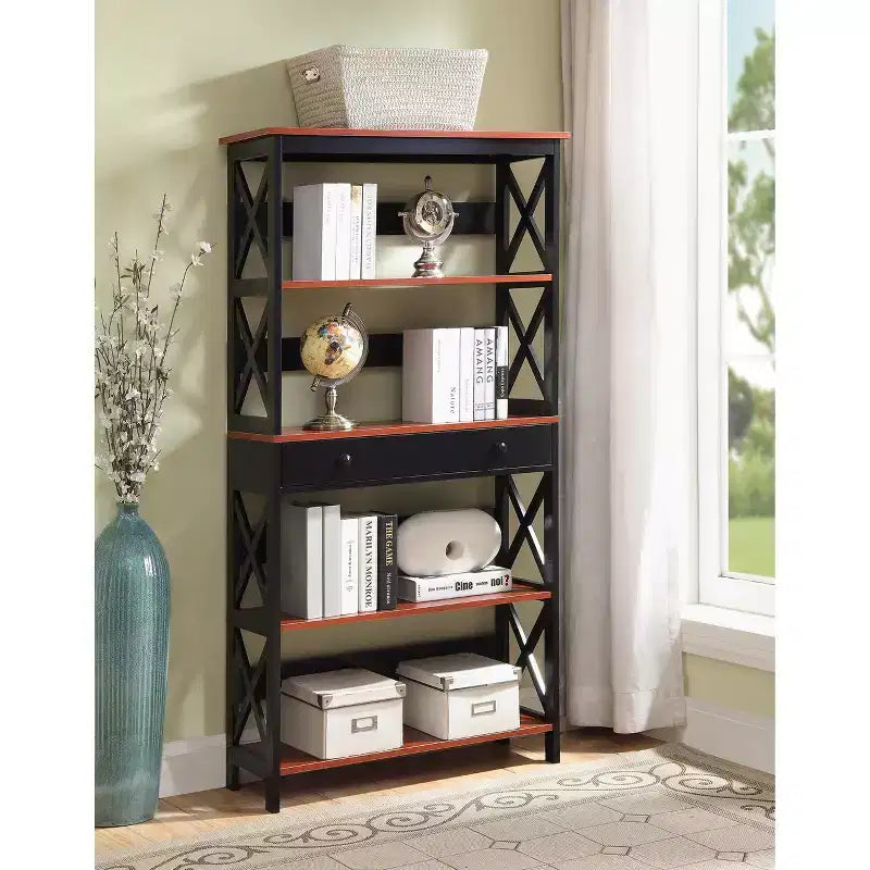 59.75" 5-Shelf Bookcase with Drawer MDF