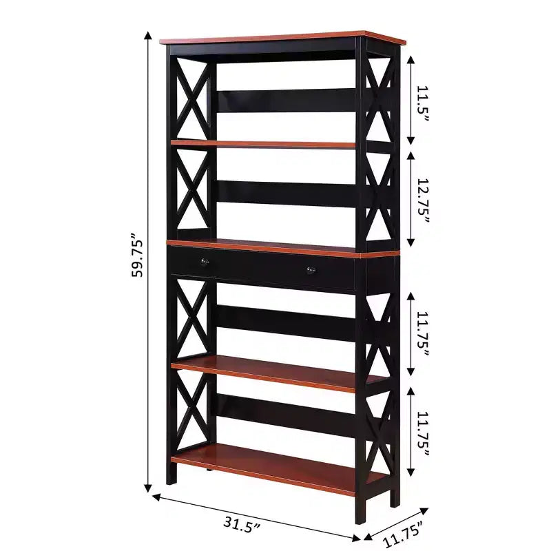 59.75" 5-Shelf Bookcase with Drawer MDF