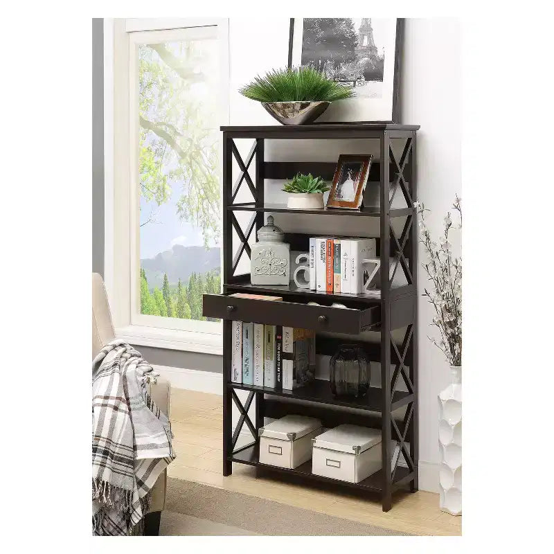59.75" 5-Shelf Bookcase with Drawer MDF