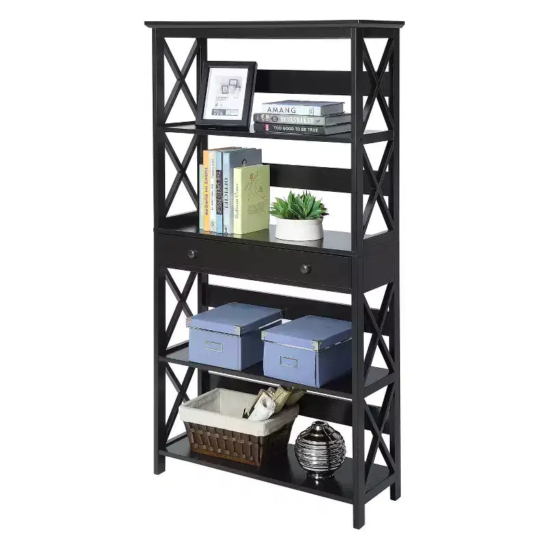 59.75" 5-Shelf Bookcase with Drawer MDF