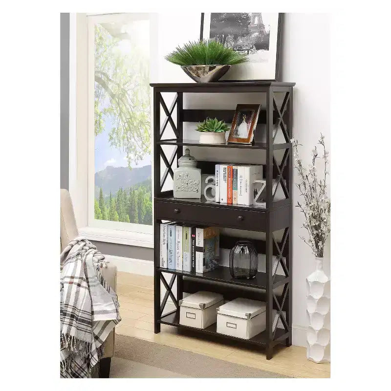59.75" 5-Shelf Bookcase with Drawer MDF