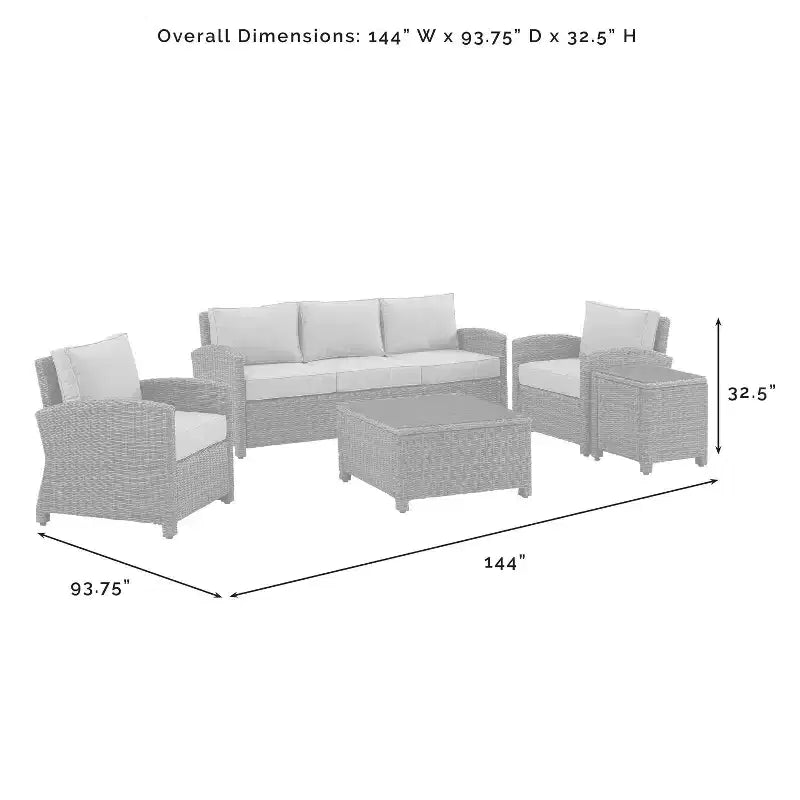 Ensemble de sofa 5 pièces en osier d'extérieur Bradenton - Crosley