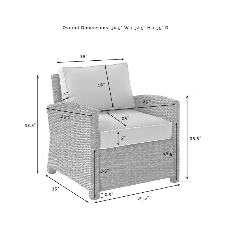 Ensemble de sofa 5 pièces en osier d'extérieur Bradenton - Crosley