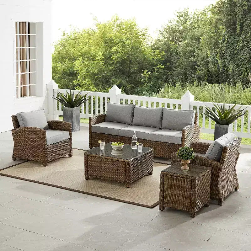 Ensemble de sofa 5 pièces en osier d'extérieur Bradenton - Crosley
