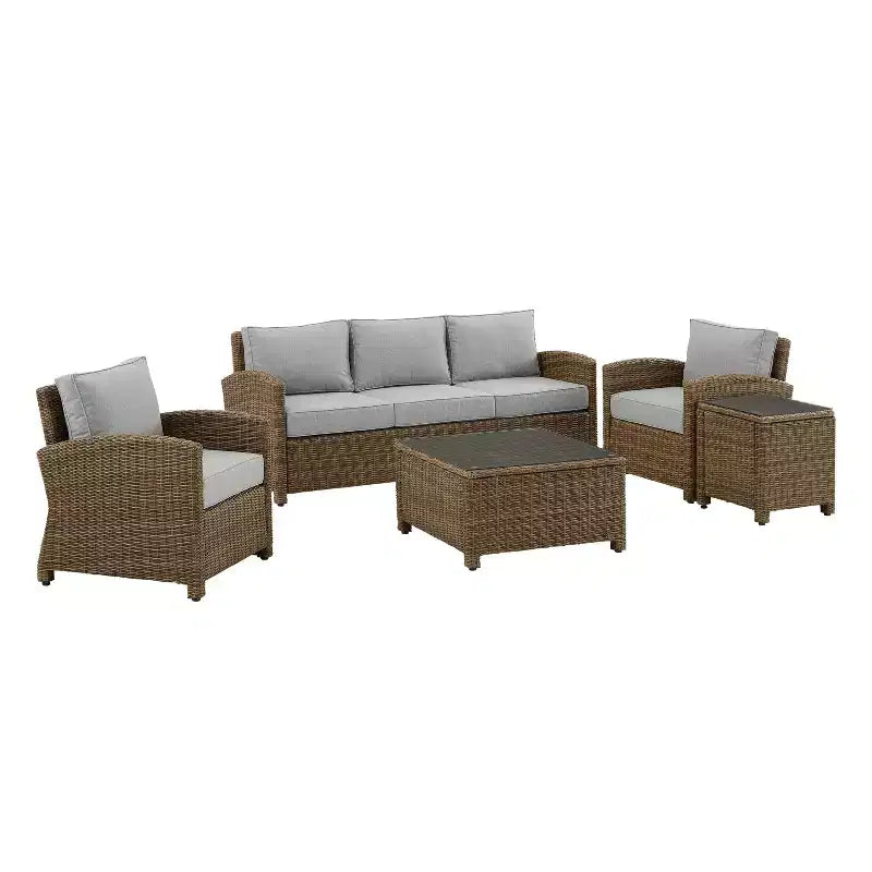 Ensemble de sofa 5 pièces en osier d'extérieur Bradenton - Crosley