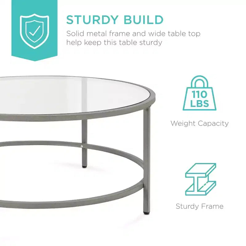 36" Round Tempered Glass Coffee Table for Home Living Room Dining Room