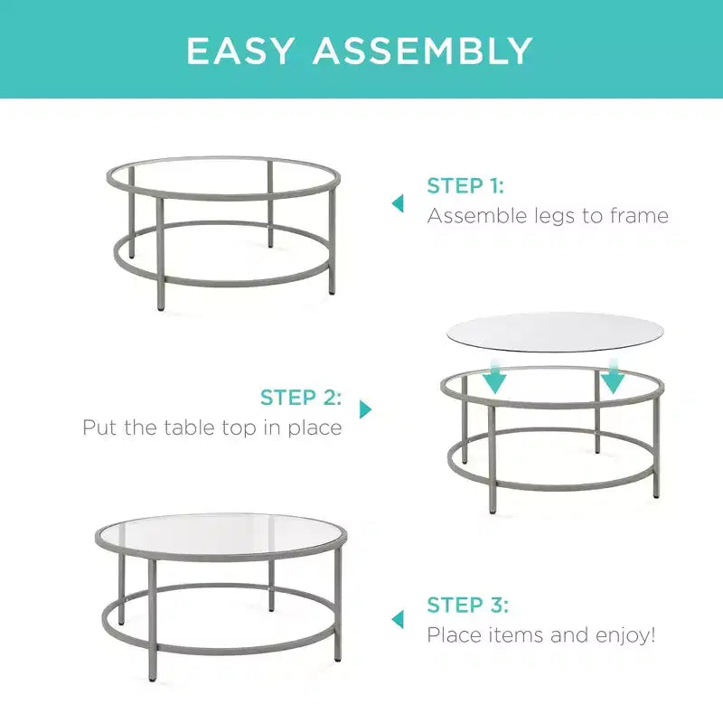 36" Round Tempered Glass Coffee Table for Home Living Room Dining Room