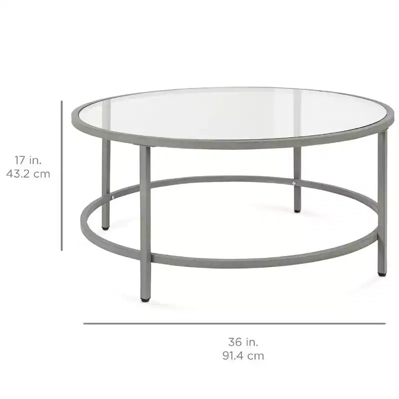 36" Round Tempered Glass Coffee Table for Home Living Room Dining Room