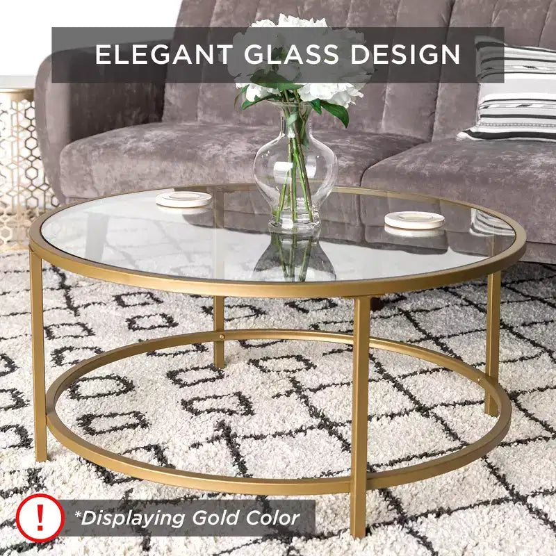 36" Round Tempered Glass Coffee Table for Home Living Room Dining Room