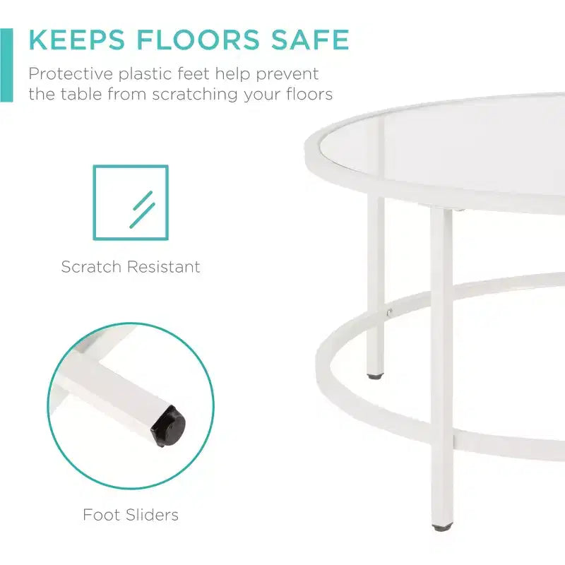 36" Round Tempered Glass Coffee Table for Home Living Room Dining Room
