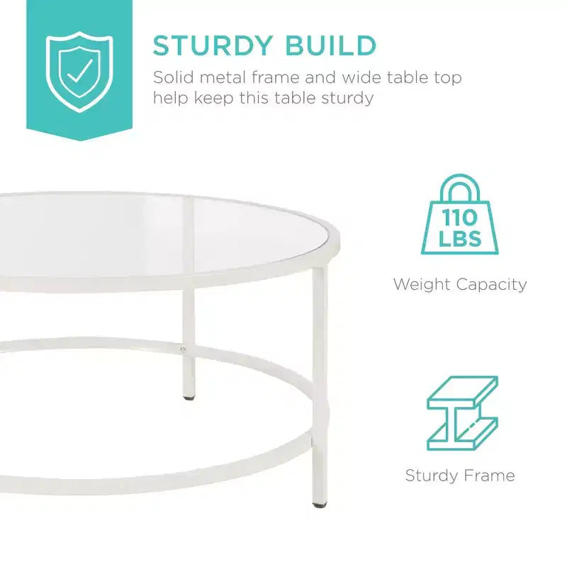 36" Round Tempered Glass Coffee Table for Home Living Room Dining Room
