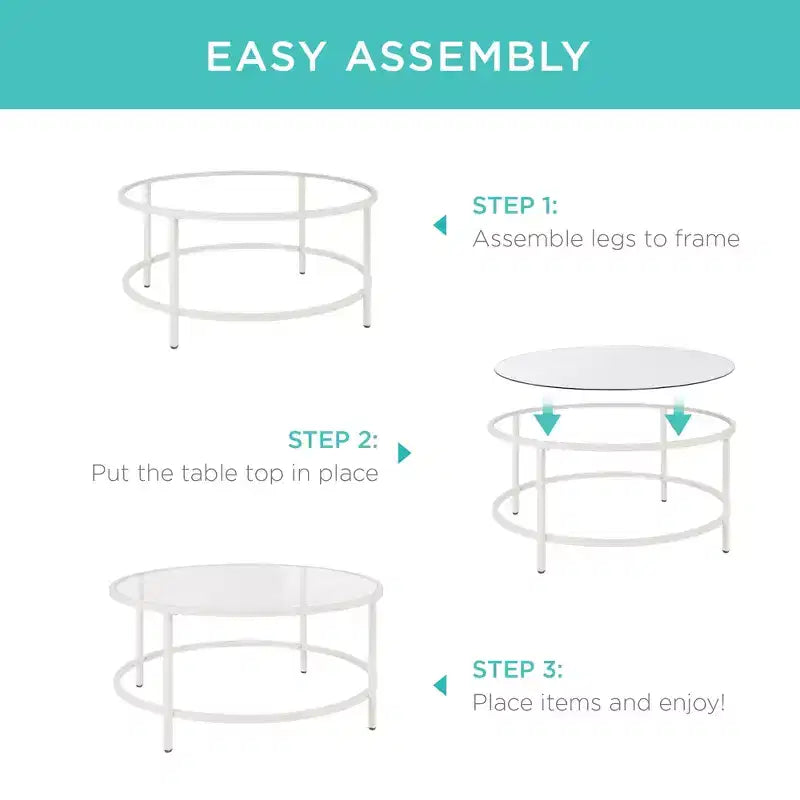 36" Round Tempered Glass Coffee Table for Home Living Room Dining Room