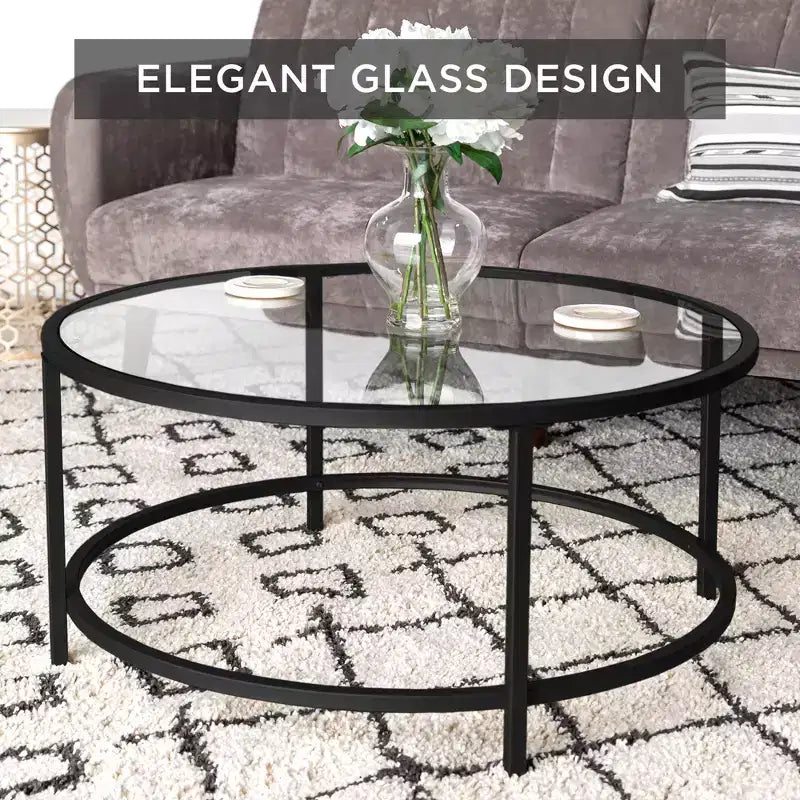 36" Round Tempered Glass Coffee Table for Home Living Room Dining Room