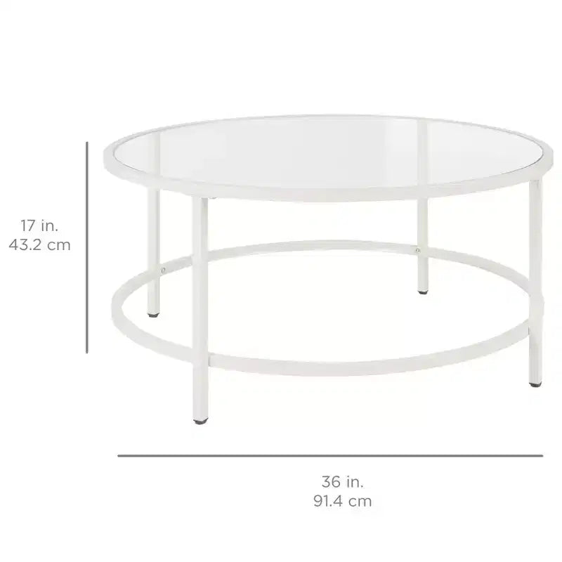 36" Round Tempered Glass Coffee Table for Home Living Room Dining Room