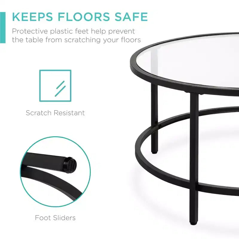 36" Round Tempered Glass Coffee Table for Home Living Room Dining Room