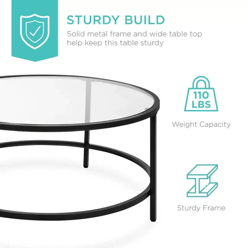 36" Round Tempered Glass Coffee Table for Home Living Room Dining Room