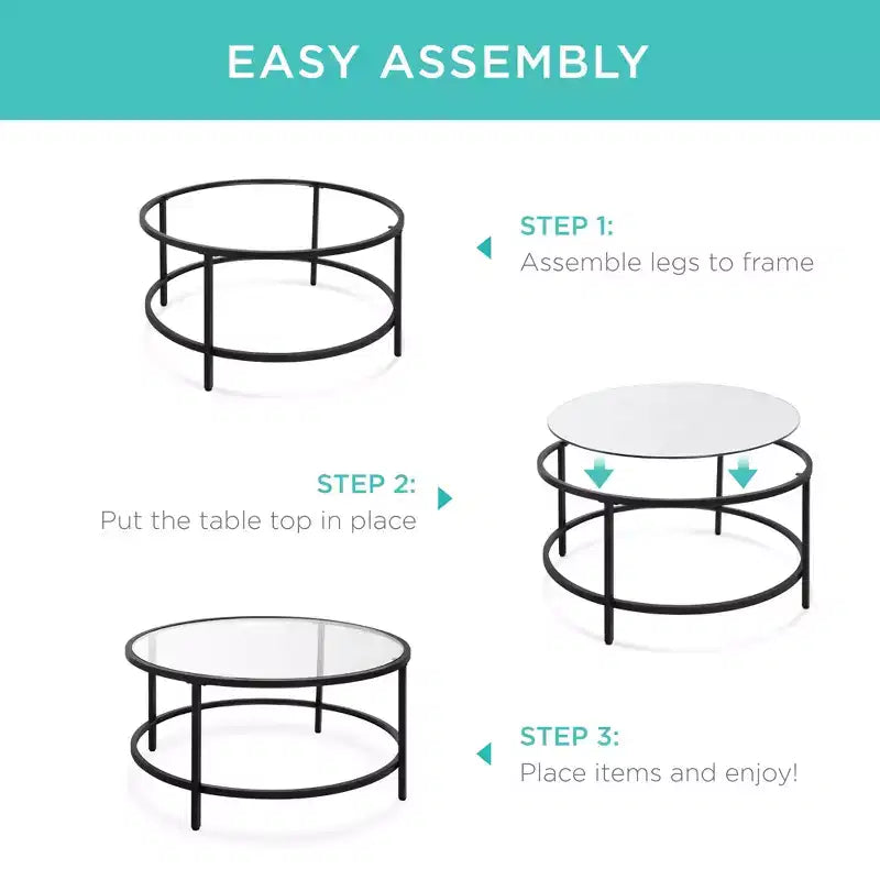 36" Round Tempered Glass Coffee Table for Home Living Room Dining Room