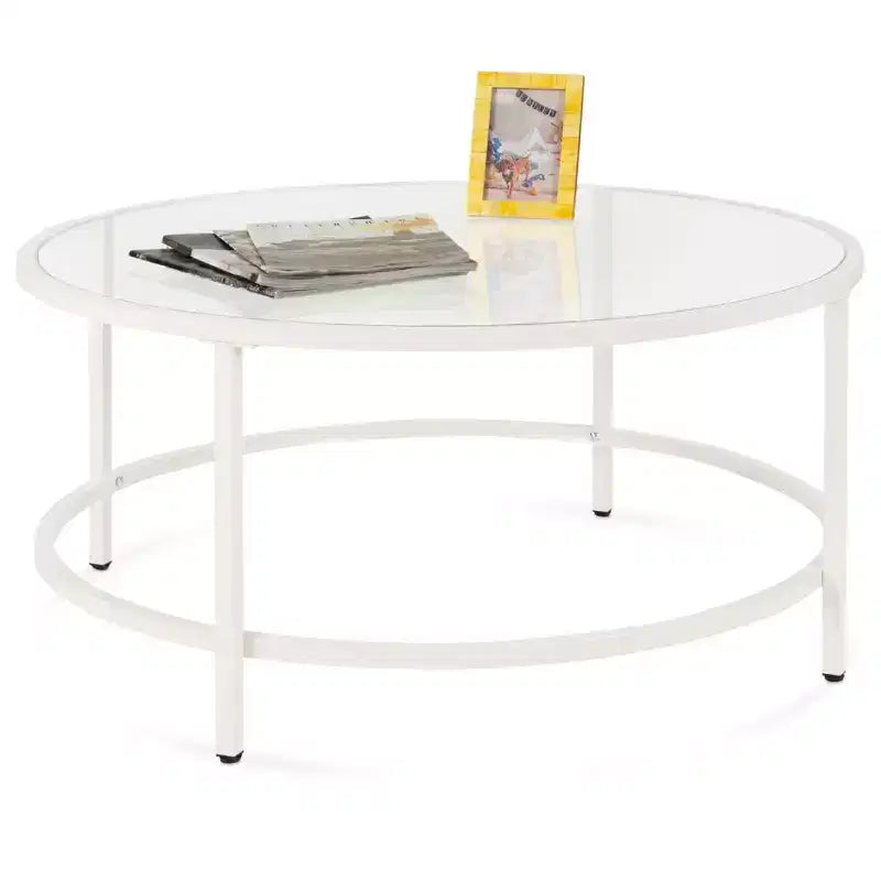 36" Round Tempered Glass Coffee Table for Home Living Room Dining Room