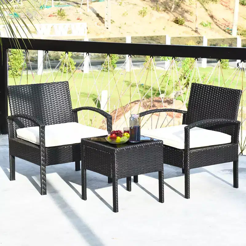Costway Ensemble mobilier de jardin en rotin 3 pièces Table et chaises avec coussins pour l'extérieur